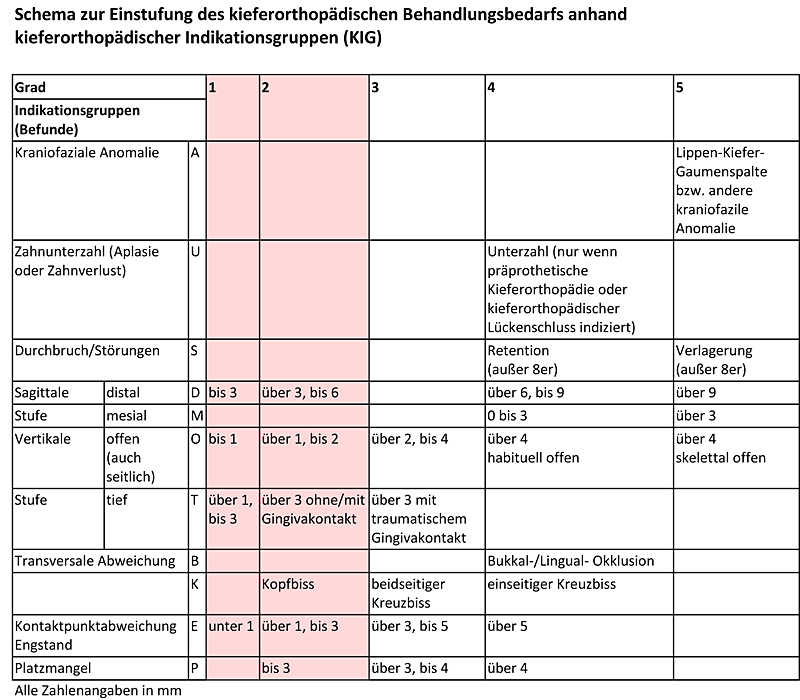 Schema zur Einstufung KIG